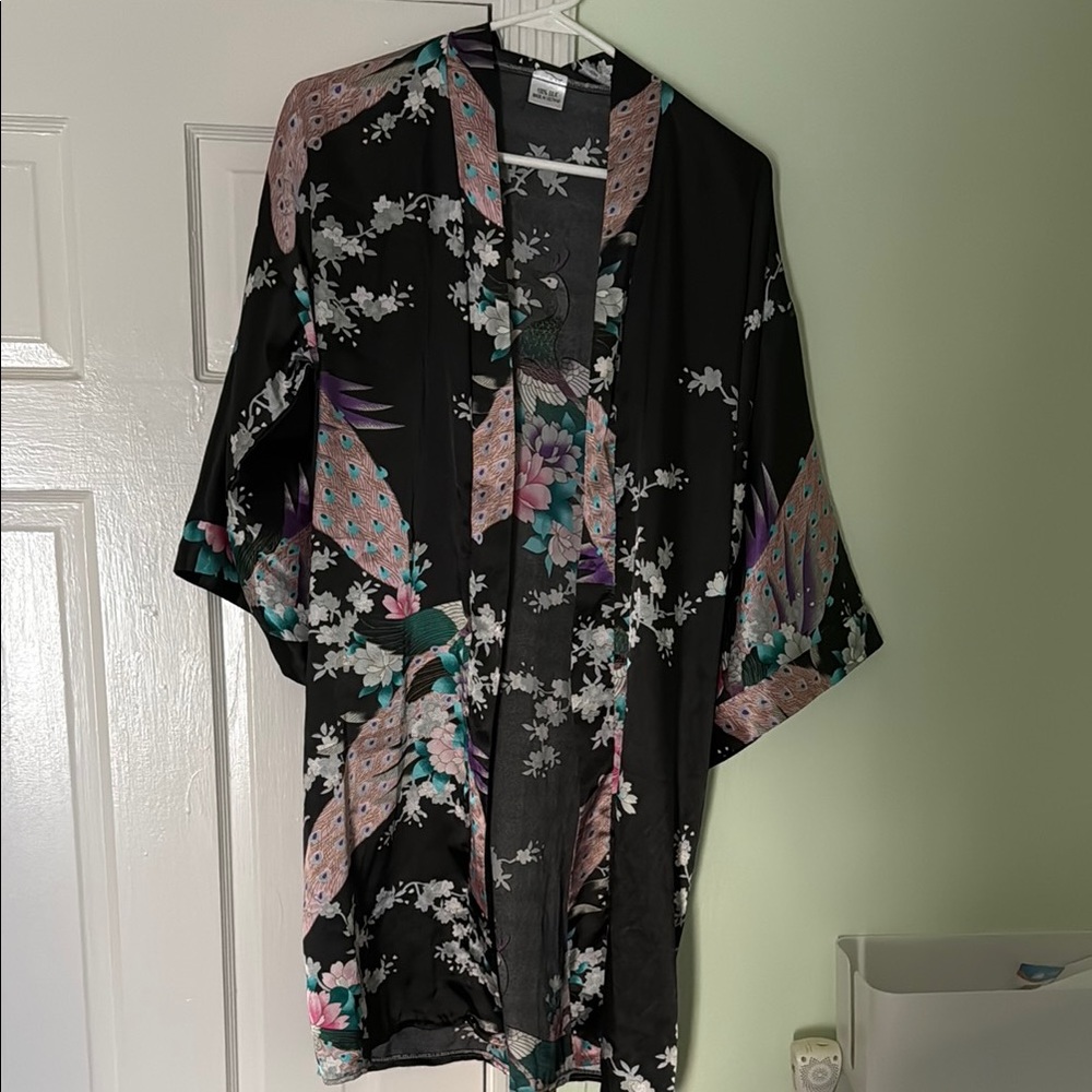Floral Black Kimono Robe
